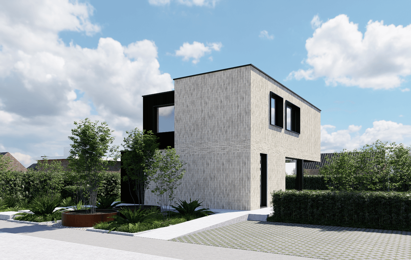 render leefruimte modulaire woning Meulebeke