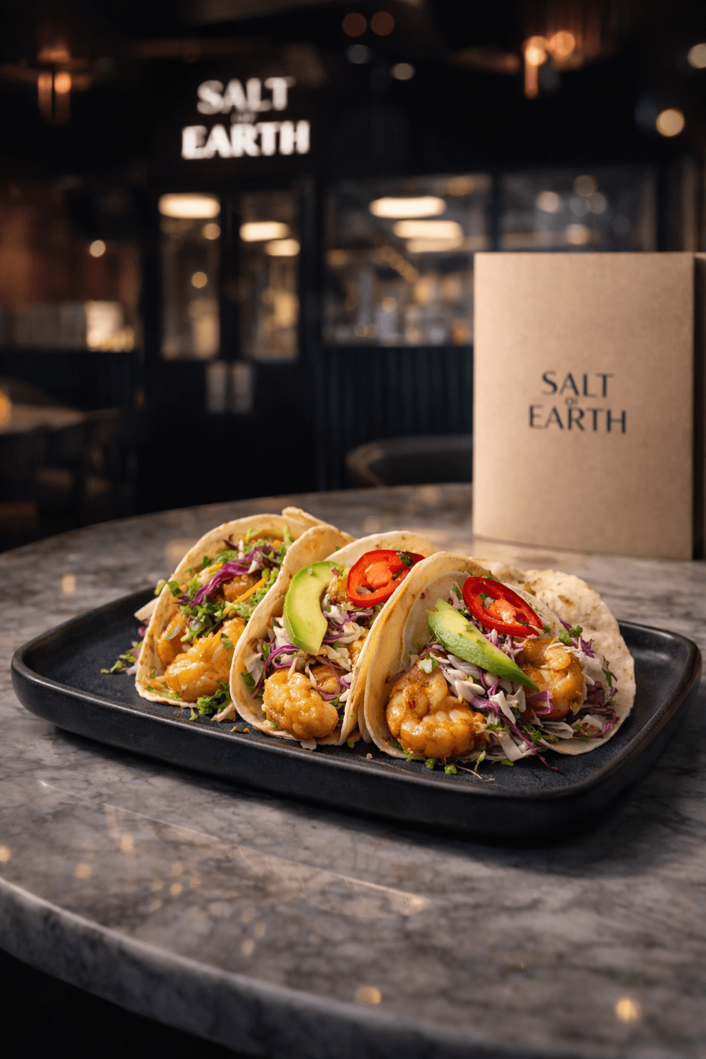 AI-generated cinematic image created from the original source material. of shrimp tacos