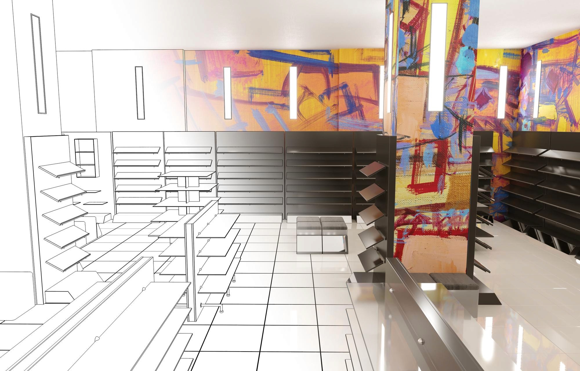 BW DESIGN AIRPORT 團隊檢視機場藝術空間與 Art Gallery 圖則,整合策展設計與禁區工程需求 (BW DESIGN AIRPORT team reviewing airport art space and gallery blueprints integrating curation and restricted-area engineering)