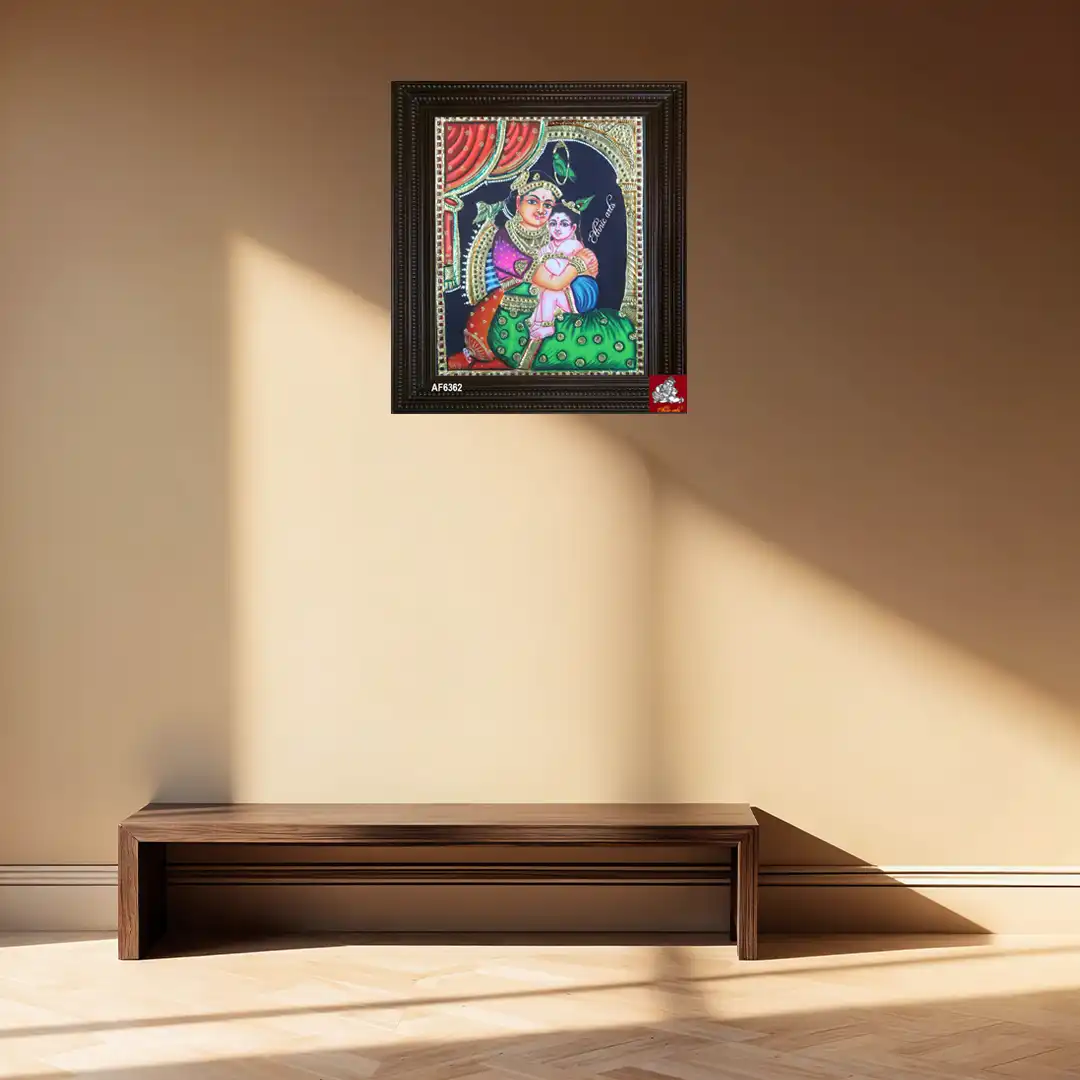 Tanjore painting of Yashoda with baby Krishna