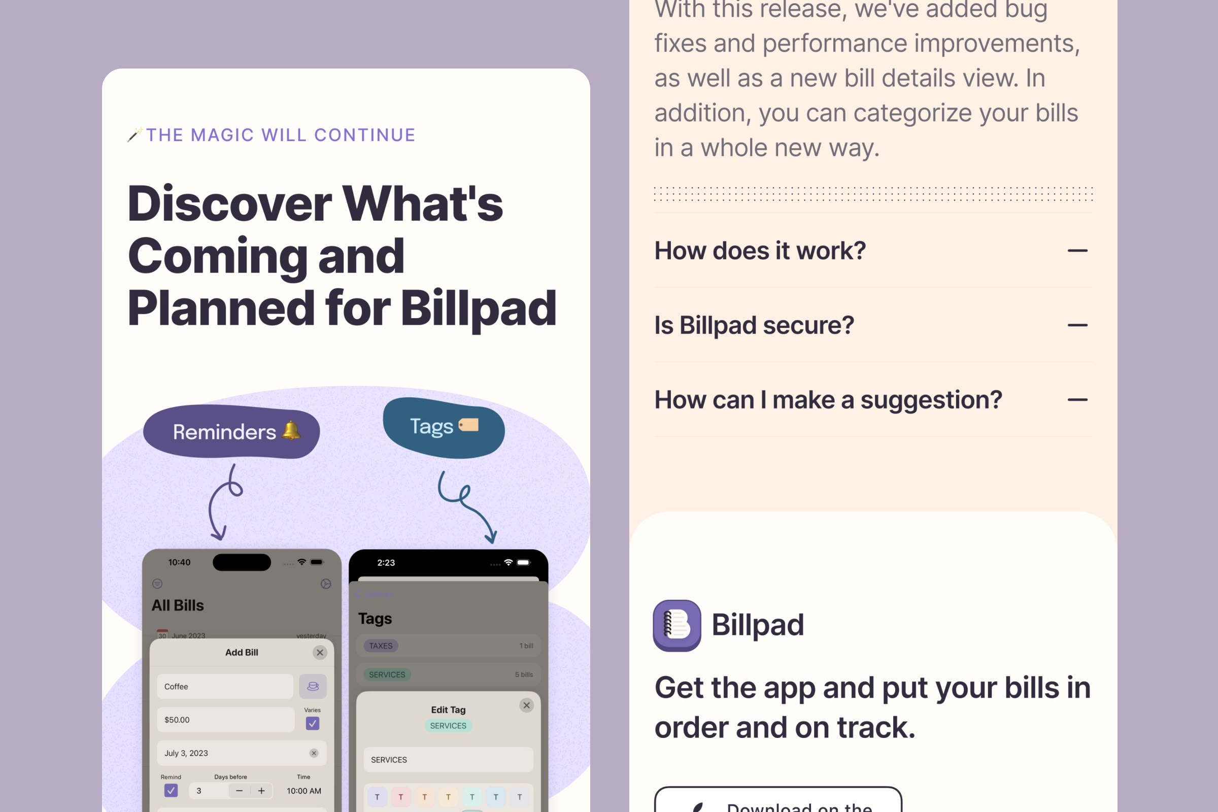 billpad landing page