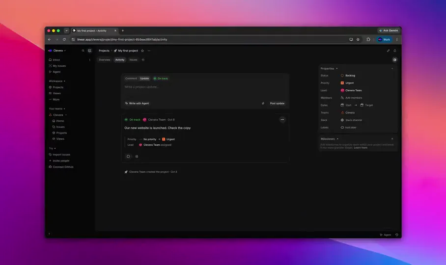 Creating and updating a project in Linear