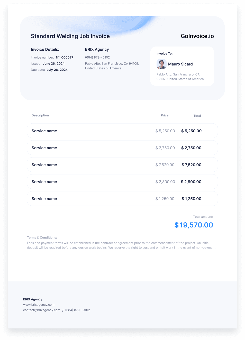 Standard Welding Job Invoice