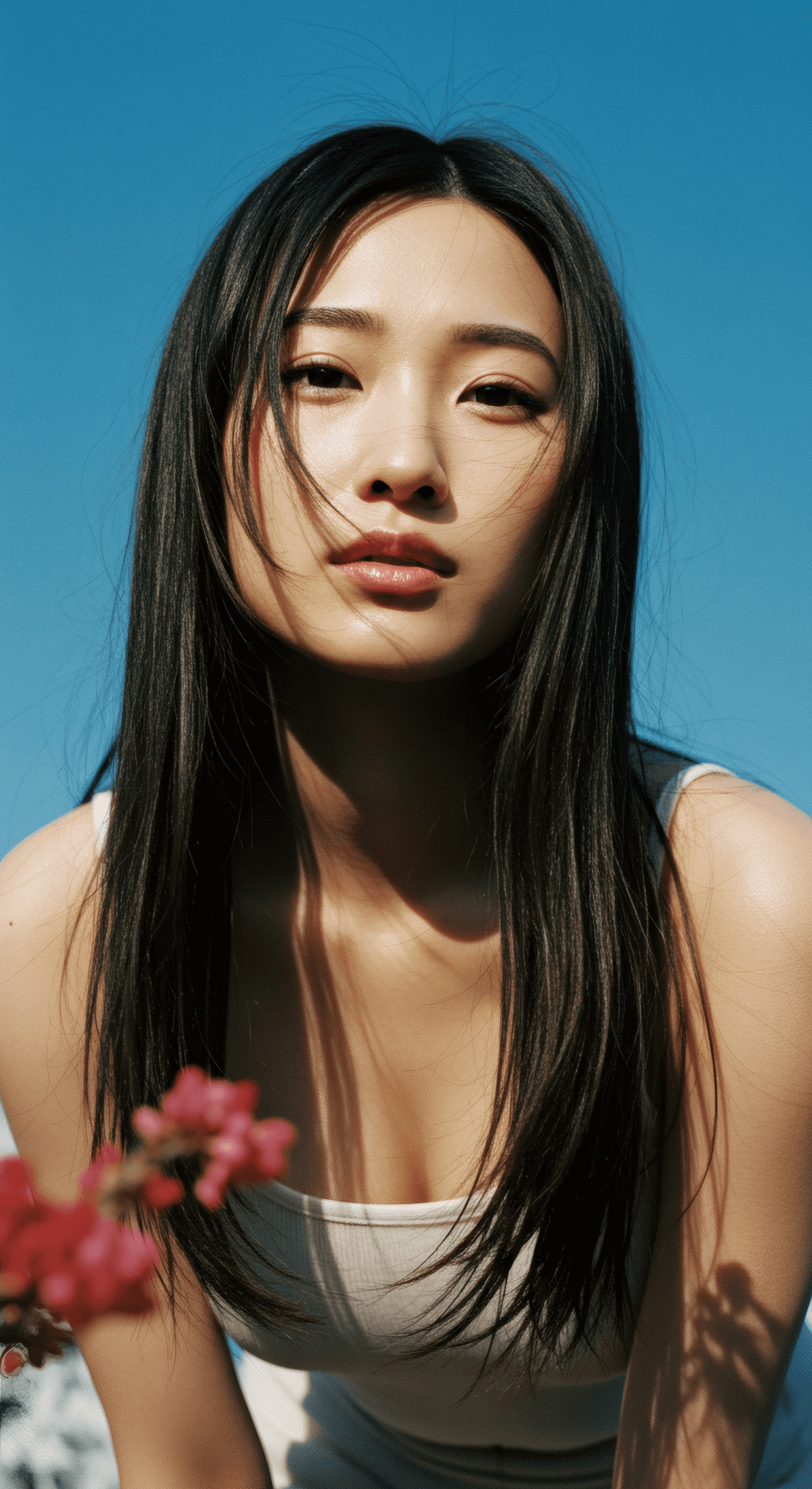 A portrait of a beautiful Asian woman with black hair