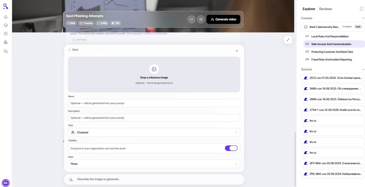 Creating a presenter on one screen: reference photo, name, description, type and visibility together.
