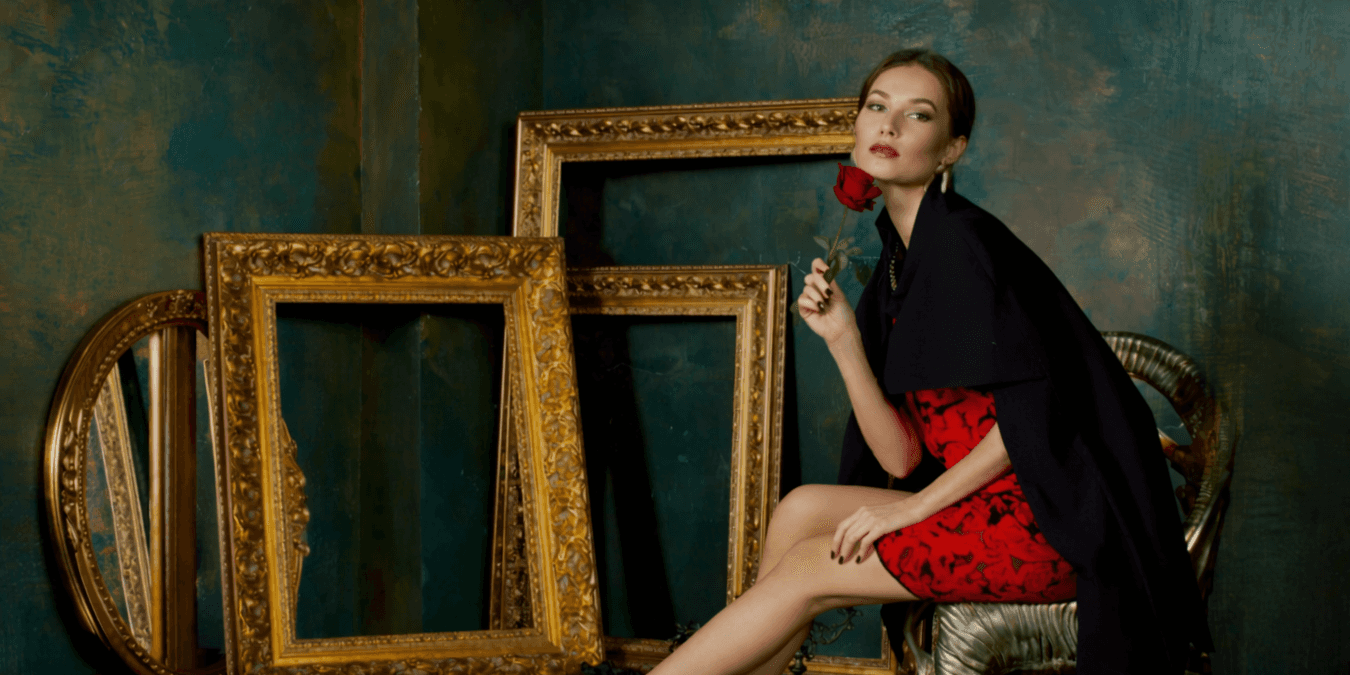 A model poses with a rose, symbolizing Truth Rose Trends' focus on authenticity and personal expression.