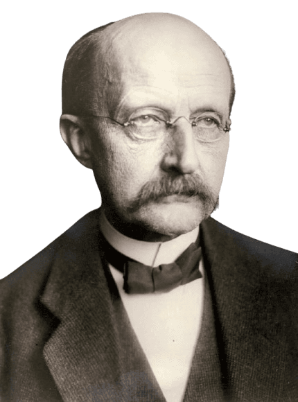 A serious black-and-white portrait of Max Planck, the influential German theoretical physicist known as the father of quantum theory. His bald head, mustache, and round glasses give him a distinguished appearance, complemented by his formal attire and bow tie. Planck's pioneering work in physics, particularly his discovery of energy quanta, laid the foundation for quantum mechanics and earned him the Nobel Prize in Physics in 1918. This image captures his intellectual depth and significant contributions to modern science.