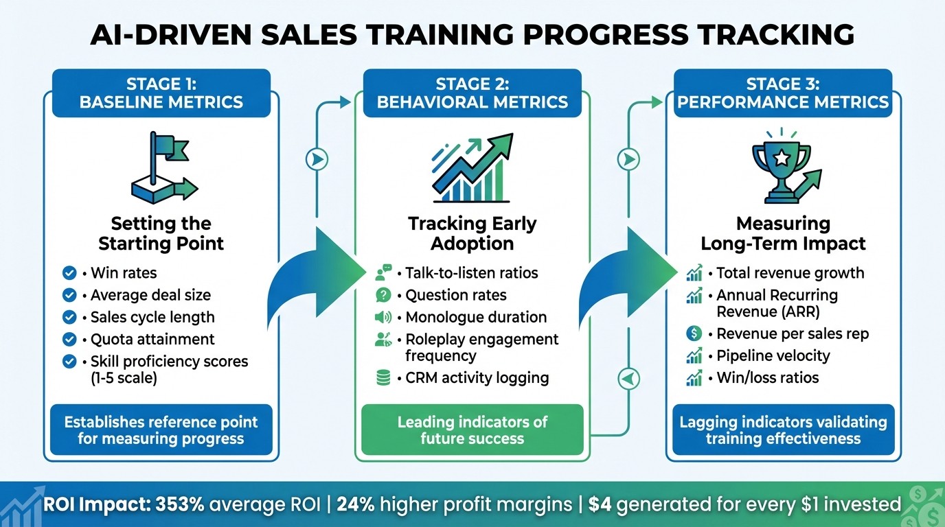 Three-Stage AI Sales Training Metrics Framework: Baseline, Behavioral, and Performance Tracking