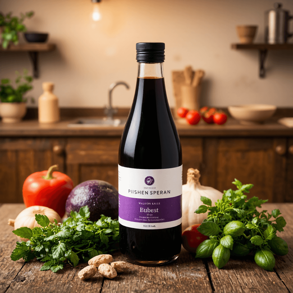 product photography of 도라지흑초, 식초, 조미료 및 요리에 사용됨