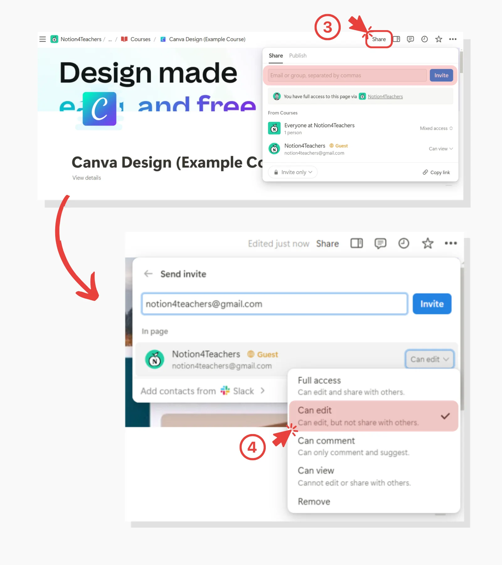 invite student to course permission Course Creator Notion Template