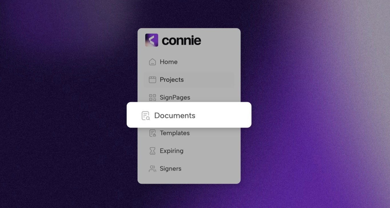 Connie's interface showing the documents section.