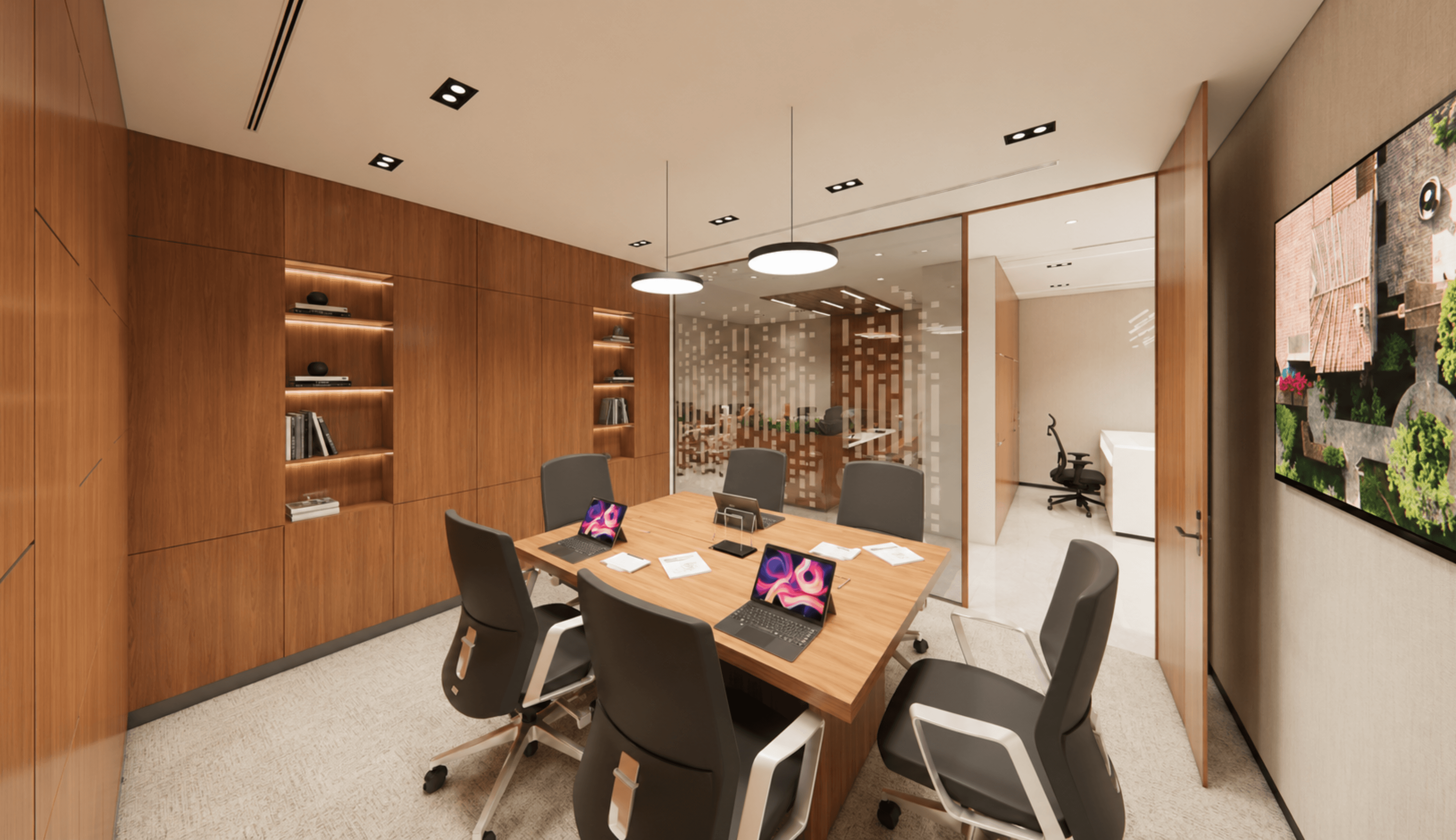 Serviced office in Dubai with modern workstations and task chairs.
