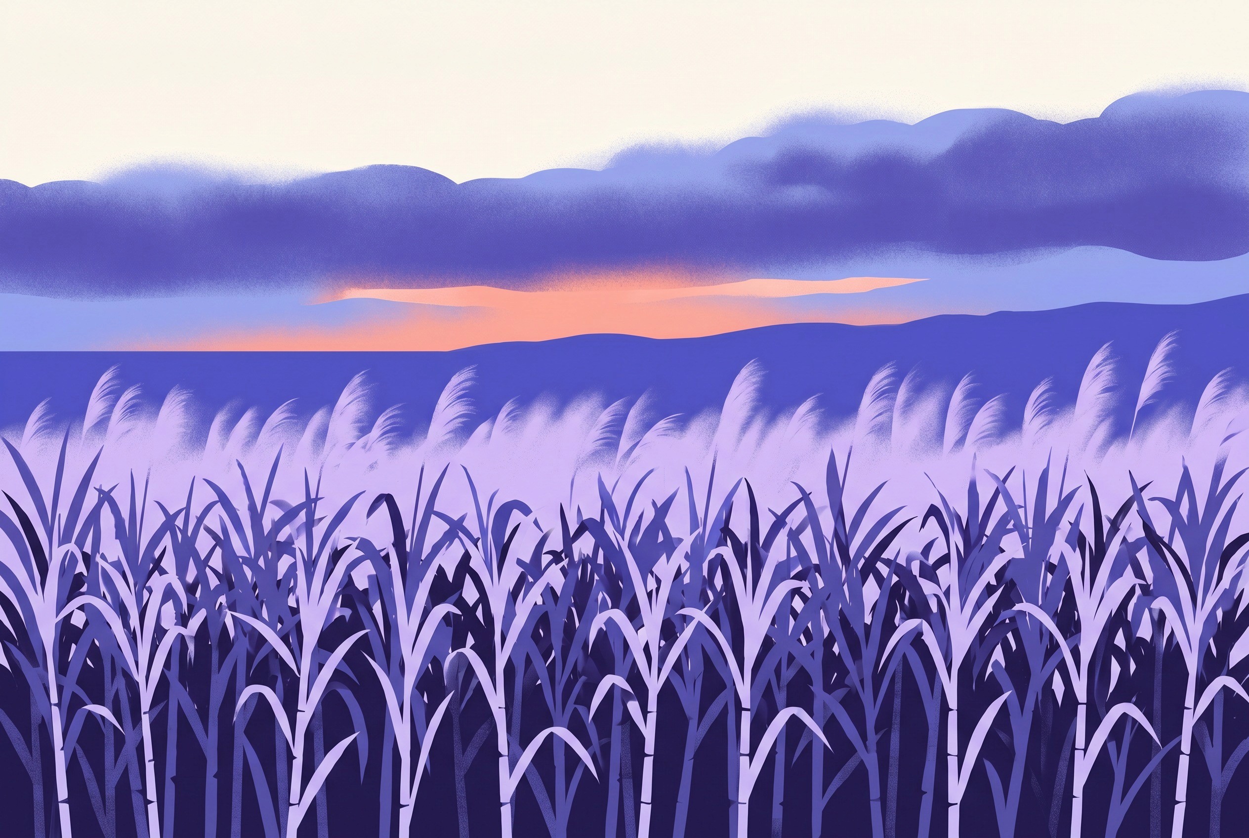 Flat editorial illustration, contemplative landscape composition representing Queensland.