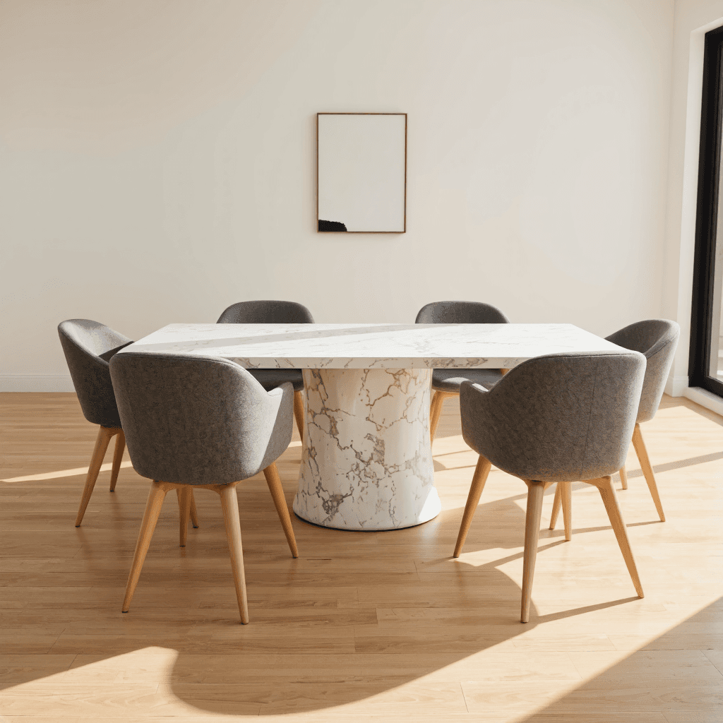 product photography of a dining table set with four chairs