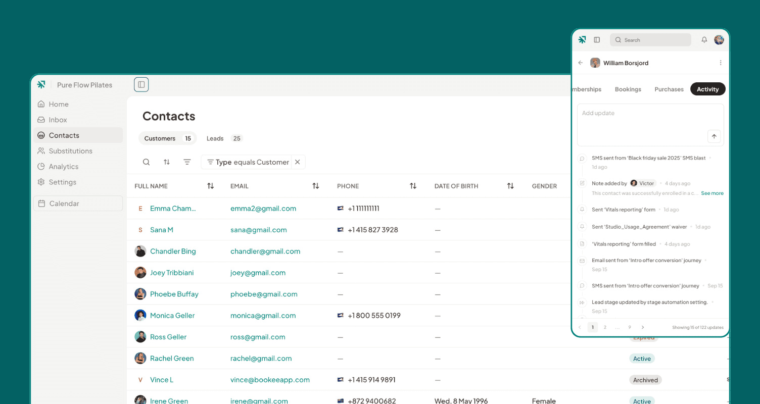 Contact details for fitness studio owners