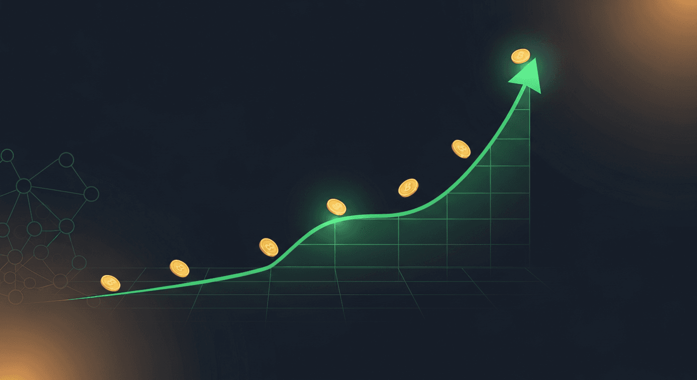 Abstract illustration of a glowing yield curve with Brazilian and crypto elements representing tokenized government bonds
