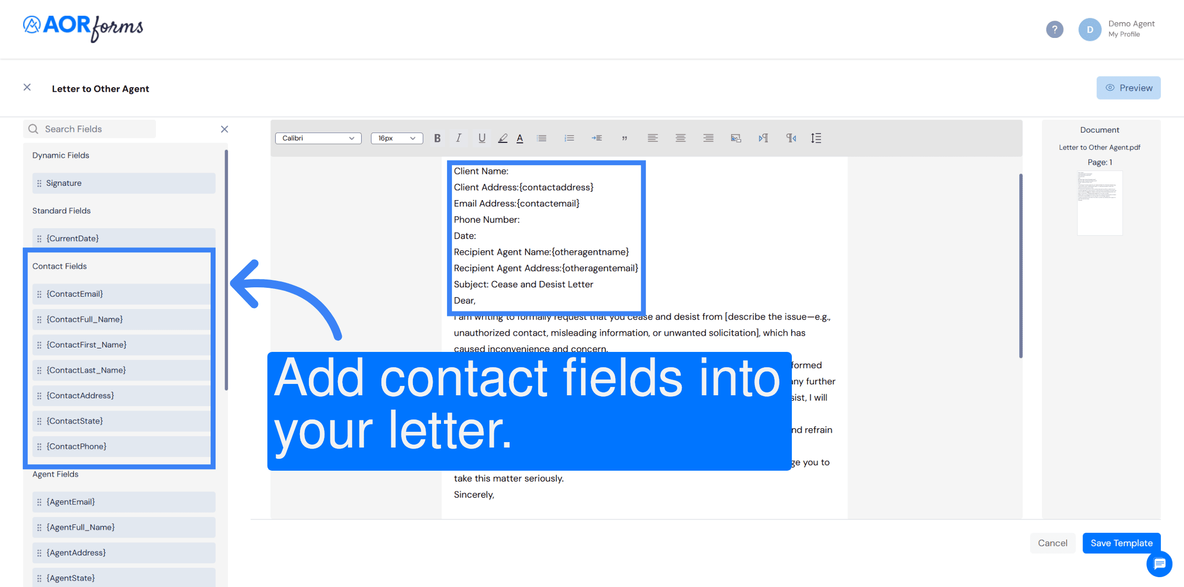 Select Contact fields