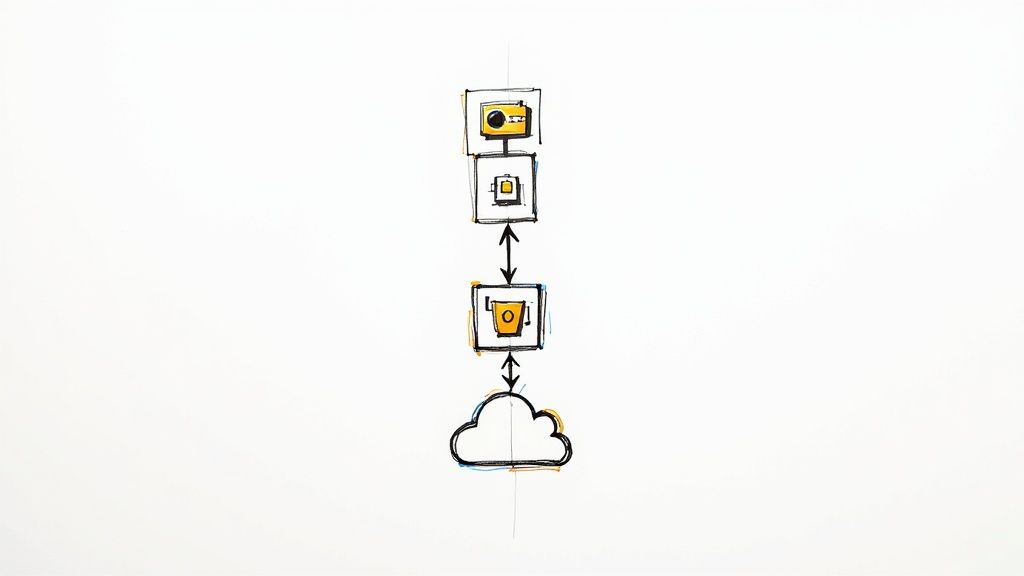 A person at a desk with a simplified, streamlined workflow diagram above them.