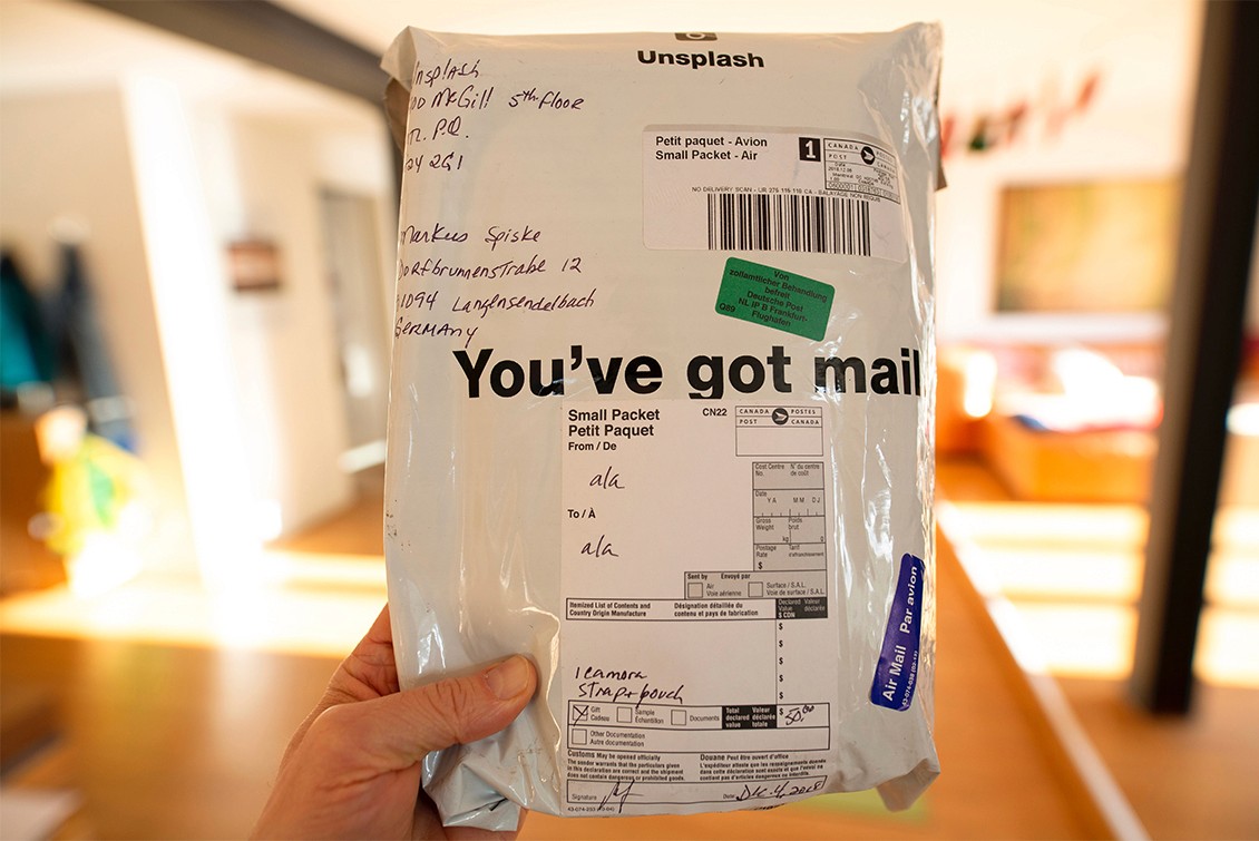 A parcel with a customs declaration attached
