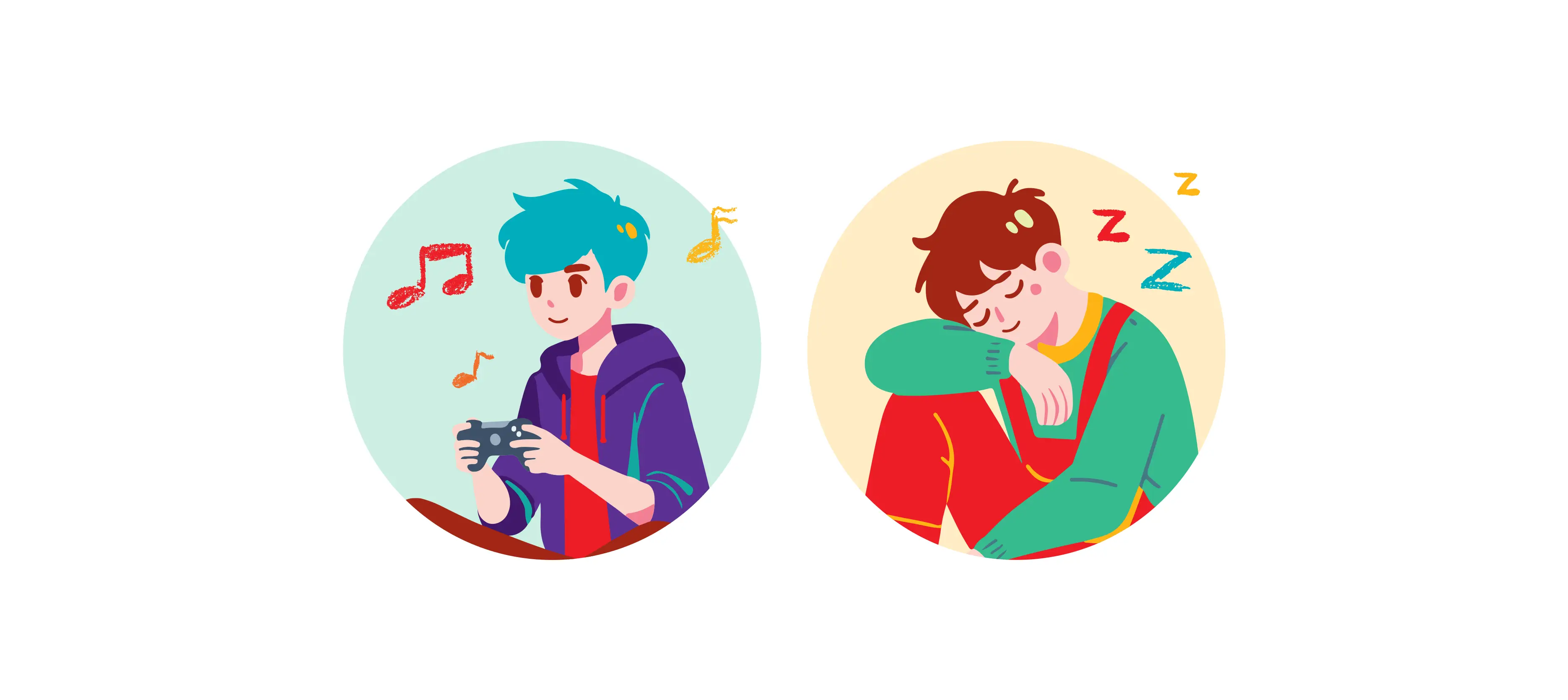 Save the Children World Children’s Day 2024 illustration detail – vibrant character with heart emojis and “Z” sleep symbol by Teatime Studio.