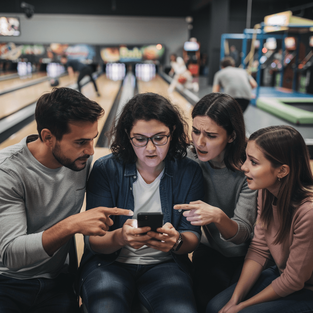 En ung person med lockigt hår ler mot kameran medan hen sitter framför en bärbar dator mot en mörk bakgrund.