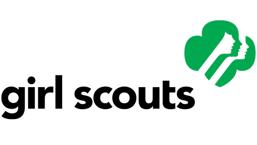A green logo of a woman and the text: girl scouts.
