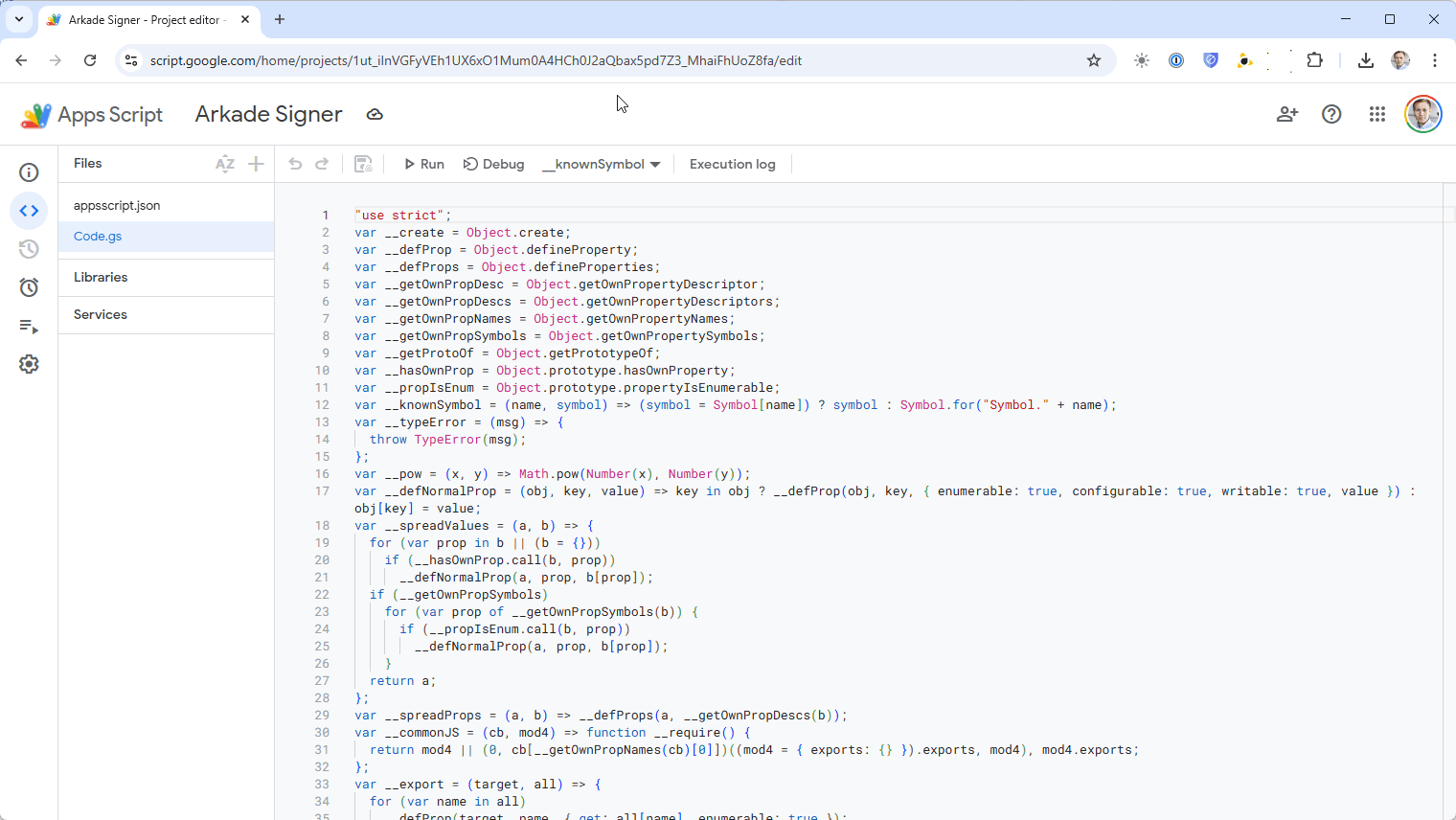 Proof of concept of an Arkade signer app running in Google Apps Script