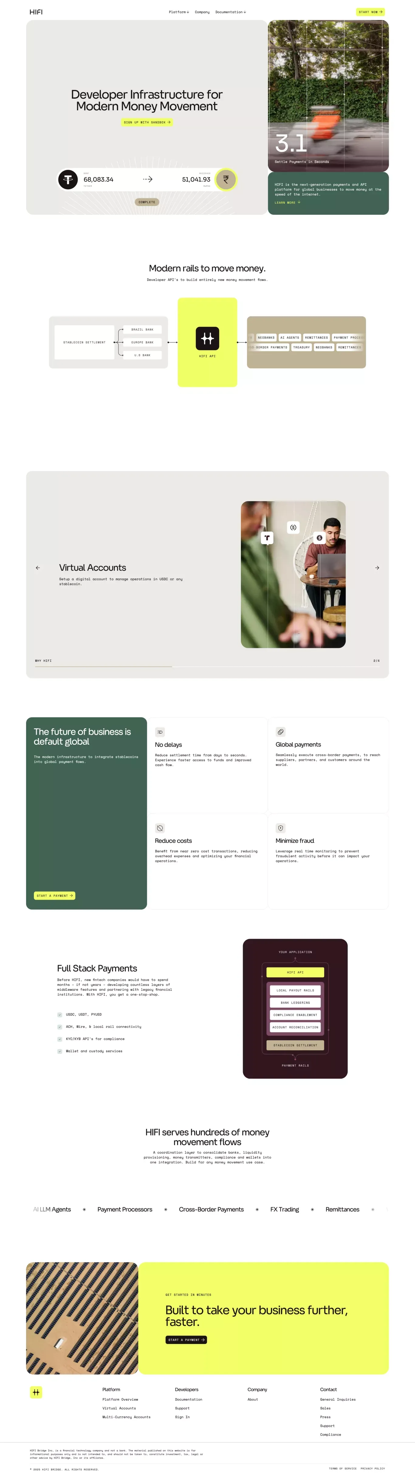 HIFI landing page screenshot showcasing Finance and Tech design