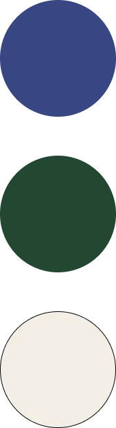 Navy, green, and off-white color palette.