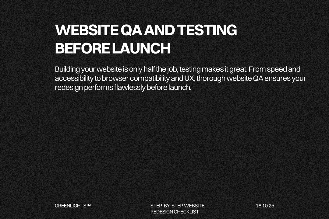 Website QA and testing process including speed, accessibility, and browser performance checks before launch