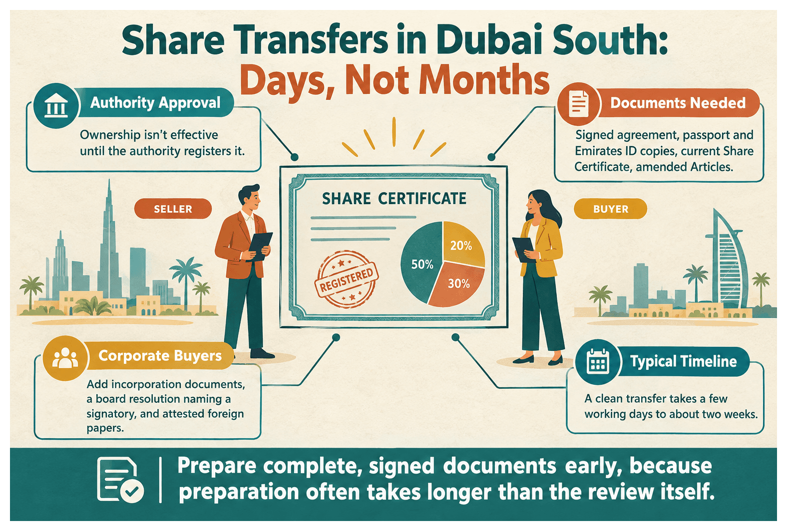 Infographic: What Is a Share Transfer and How Long Does It Take in Dubai South