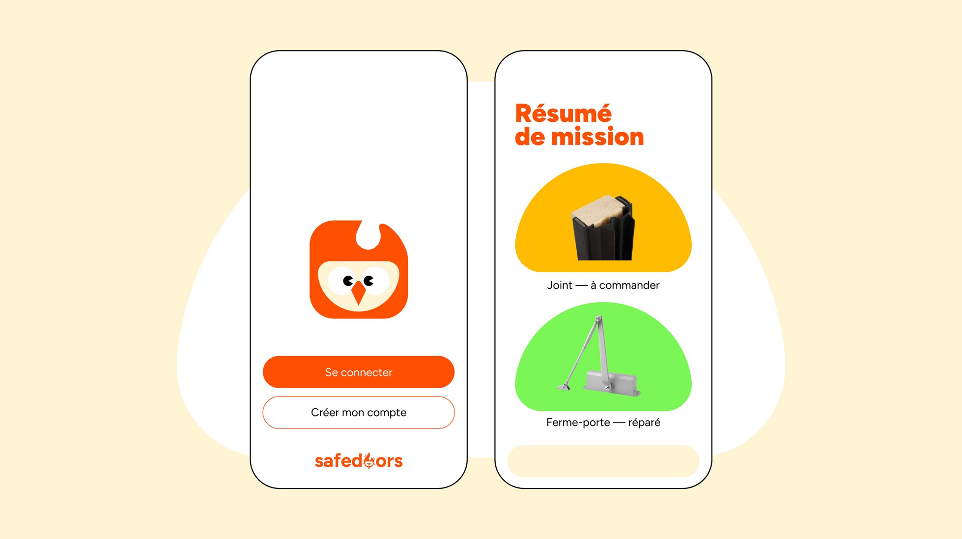 Interfaces de l'app Safedoors.