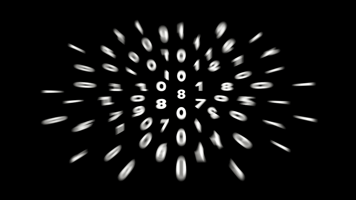 White binary digits radiate outward on a black background, resembling a starburst pattern. The image conveys a digital, futuristic theme and represents confusing unemployment and job numbers.