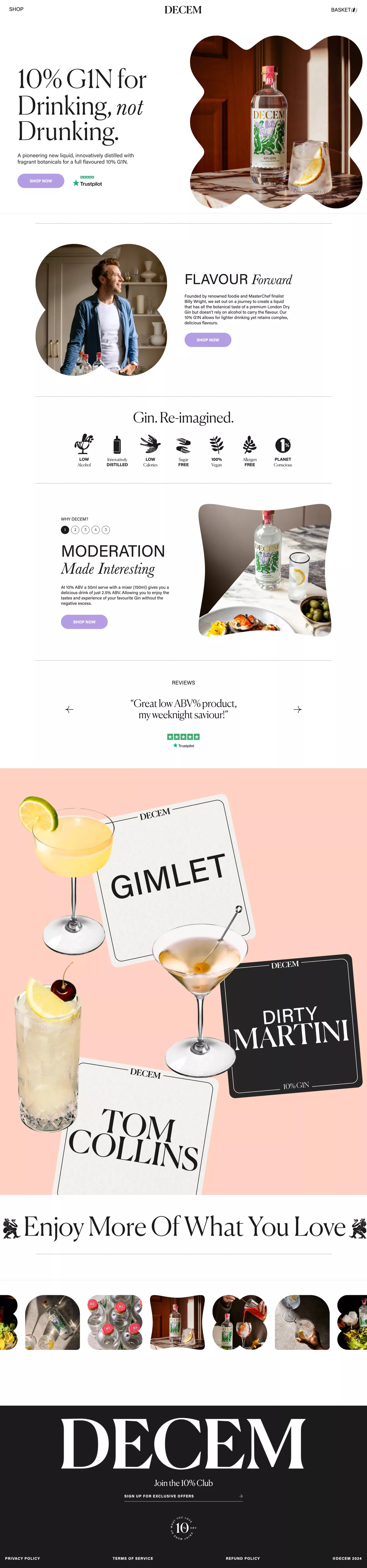 Expertly Crafted 10% G1N – Decem landing page screenshot showcasing Food & Drinks and Ecommerce design