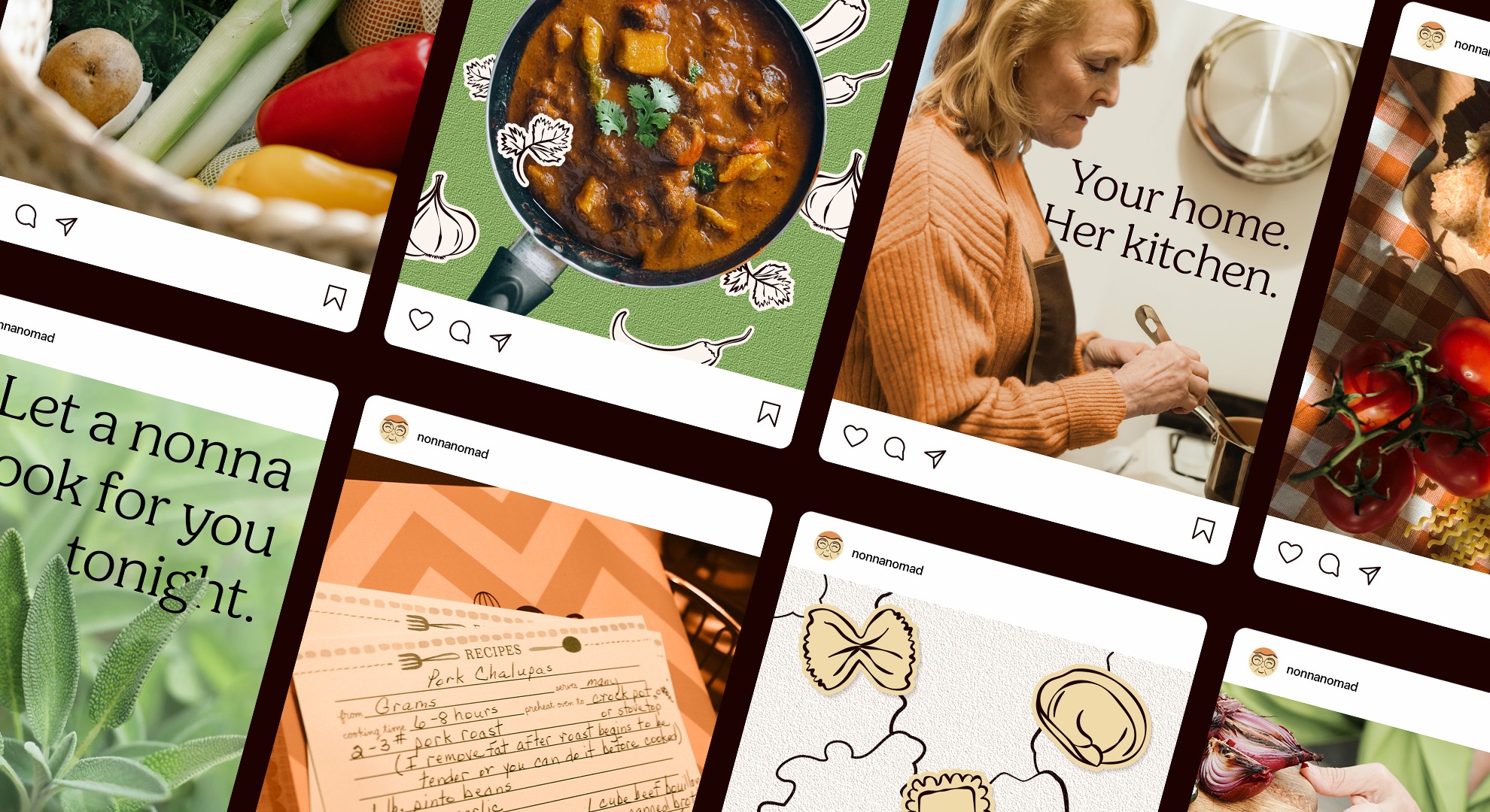 A grid of social media content