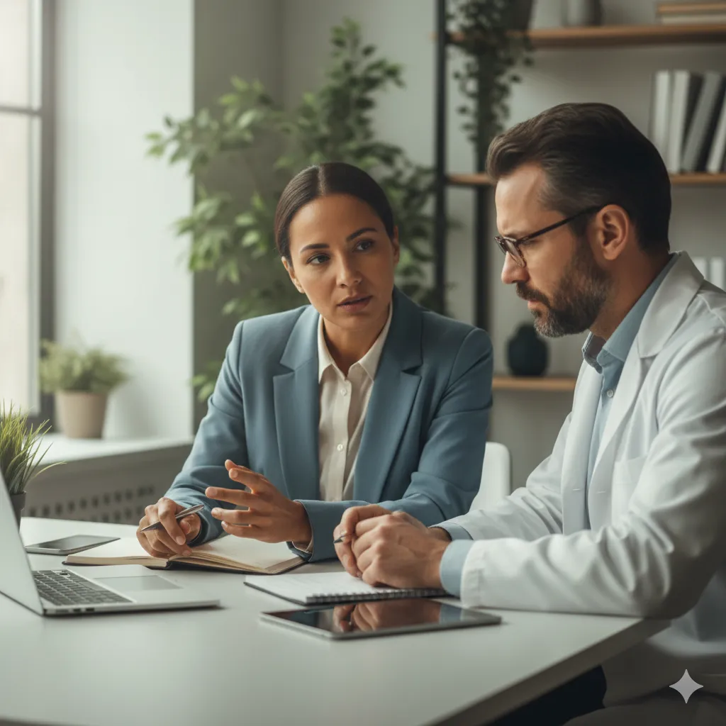 Two professionals in a meeting