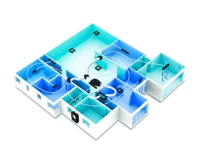 Diagram of the Gen III 10-zone air distribution system launched in 2003, enabling individual room temperature control through a central controller.