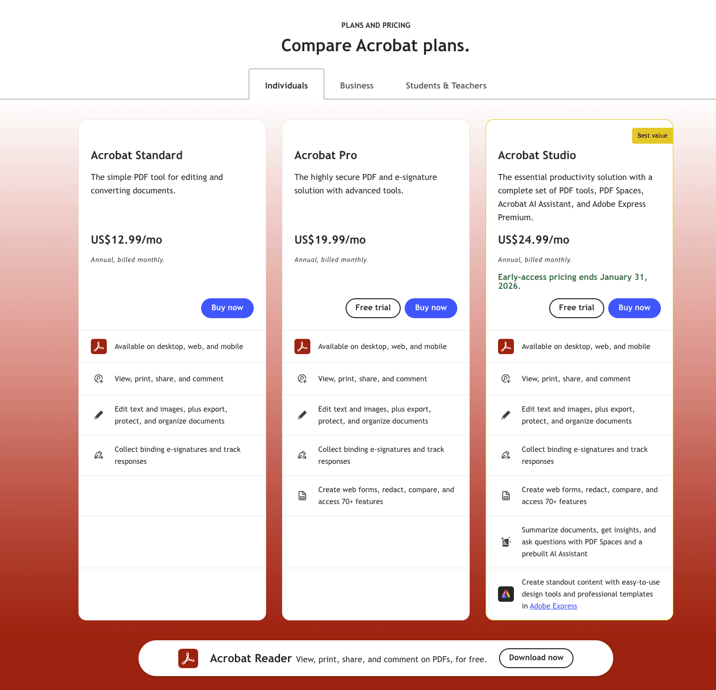 Adobe Acrobat Pro DC' pricing