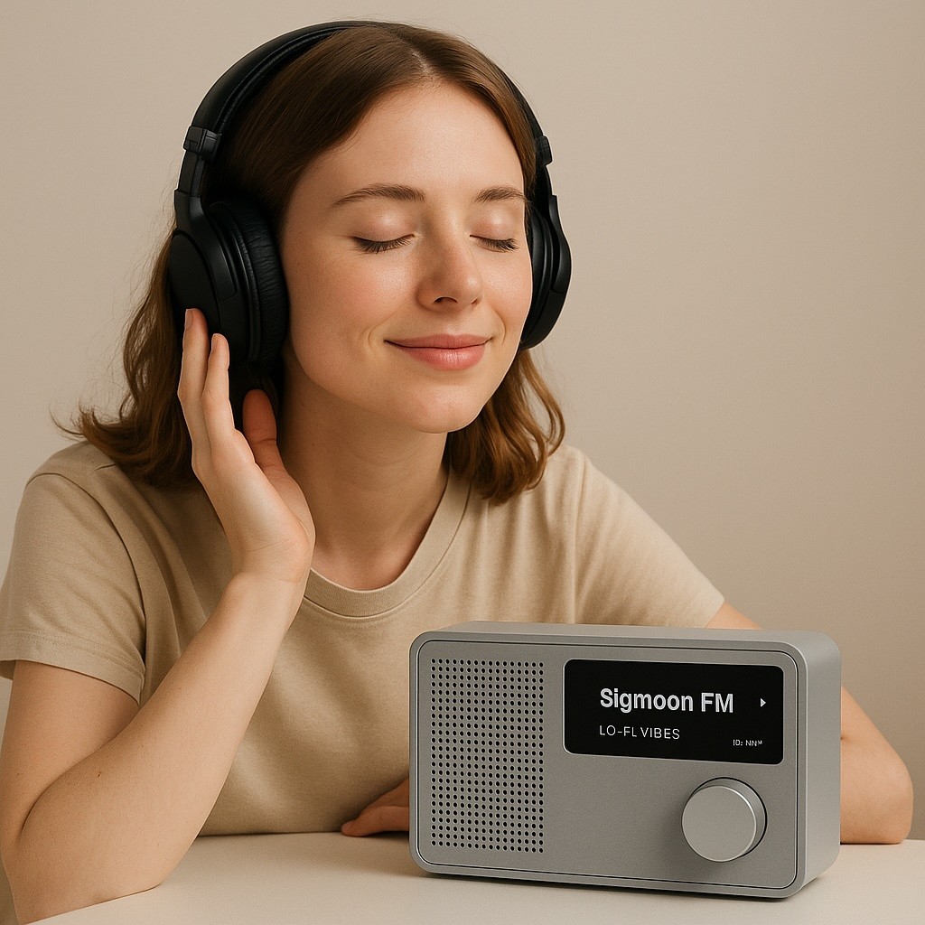 Girl listening Moon Radio