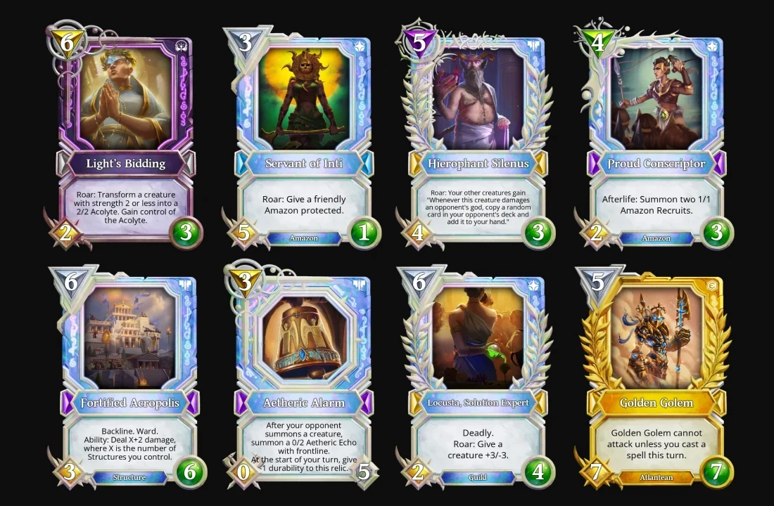 A set of trading cards used in the Gods Unchained game.