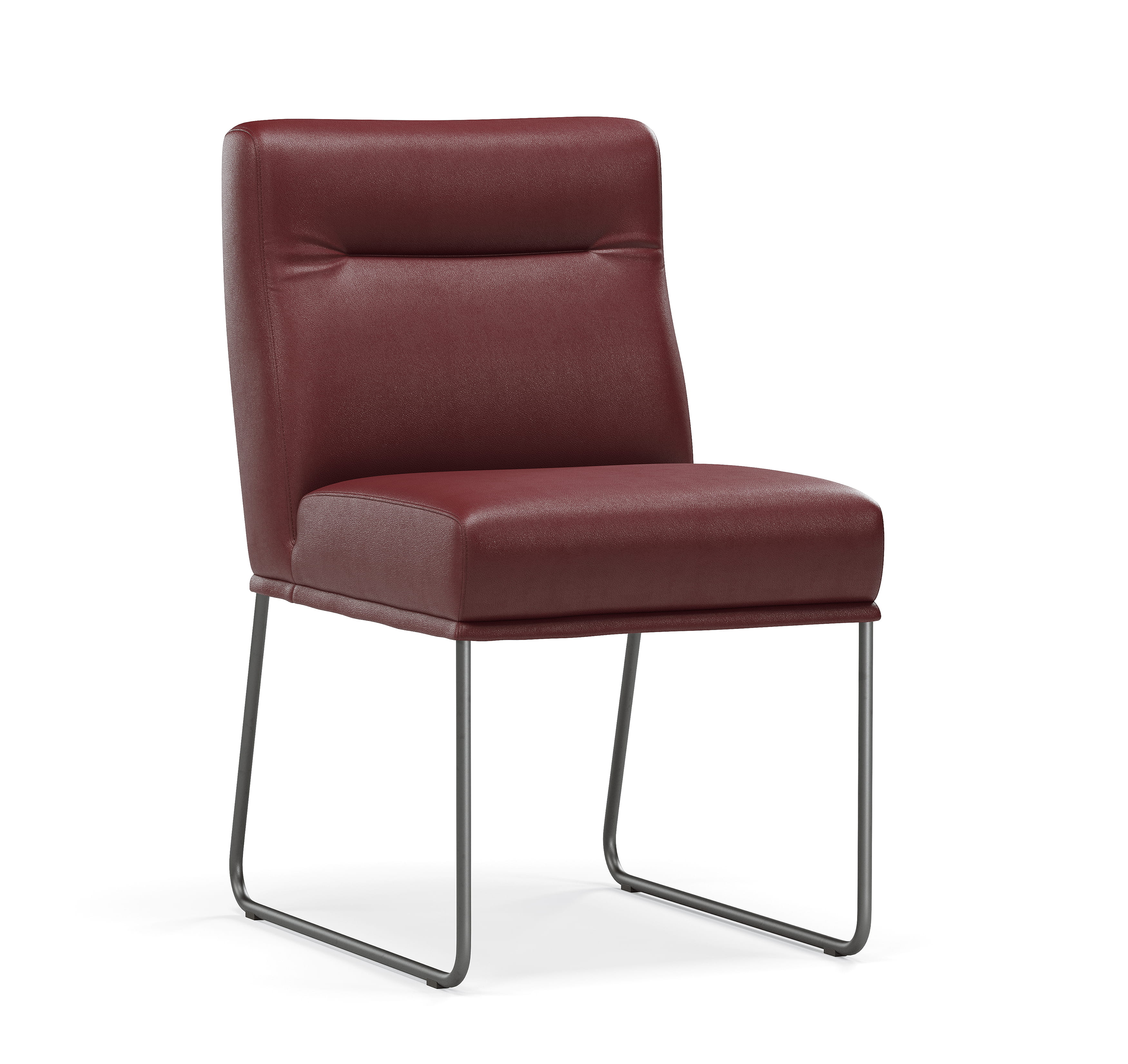 Upholstered dining chair with metal frame and cushioned seat