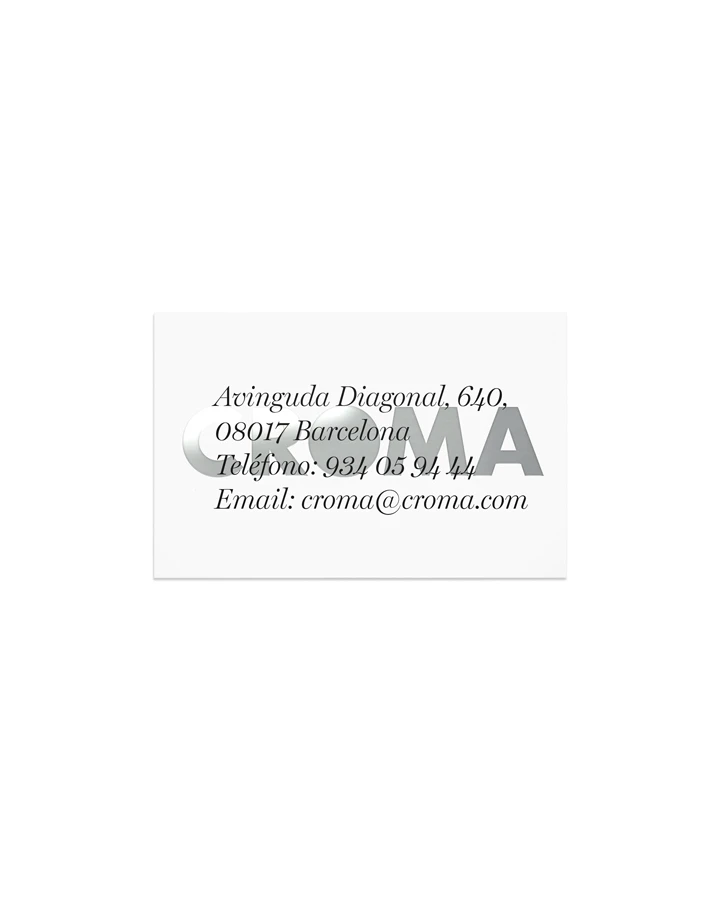 Croma business card with address details, brand identity design by Sebastian Saavedra