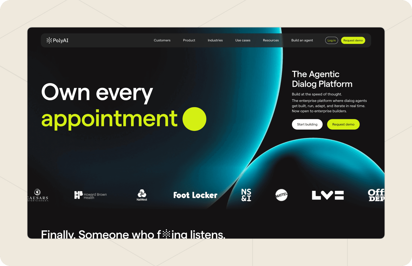 Screenshot of the PolyAI homepage.