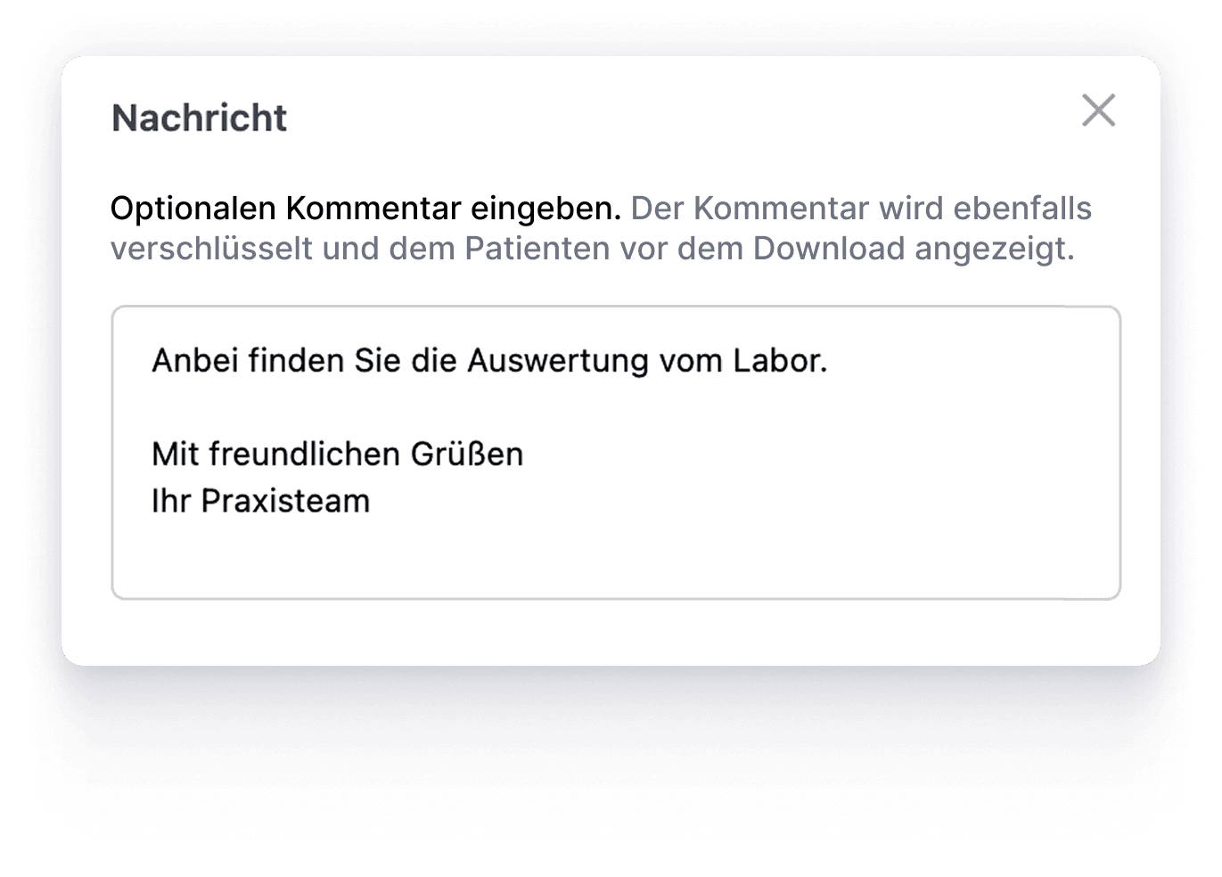 Beispielbild einer verschlüsselten Nachricht die an den Patienten gesendet wird