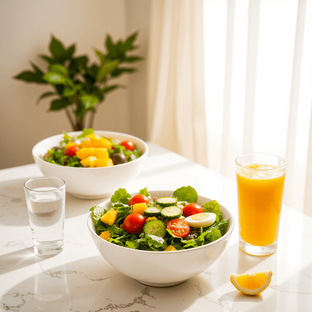 product photography of fresh salad with boiled egg