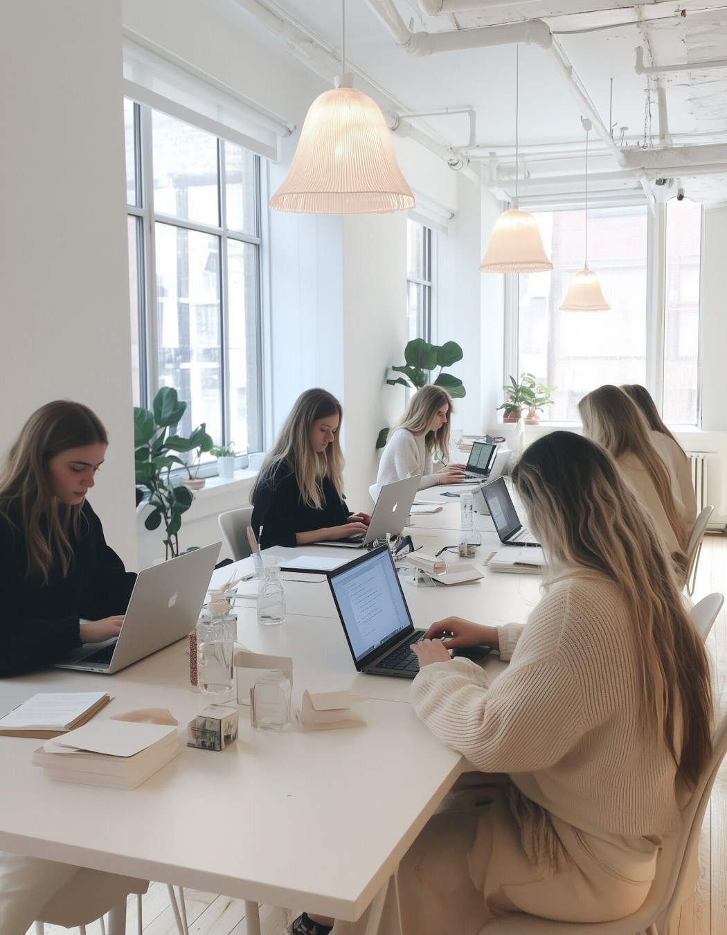 Team of girls working