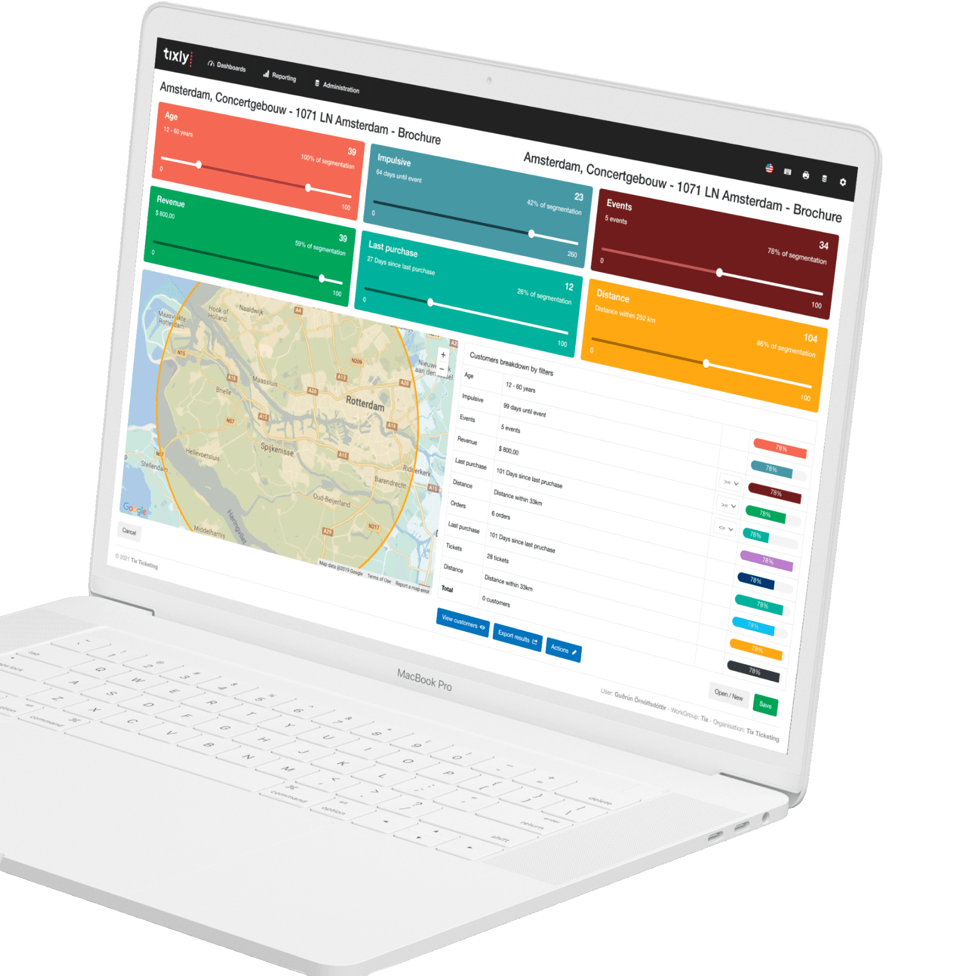 Box office UI showing customer segmentation