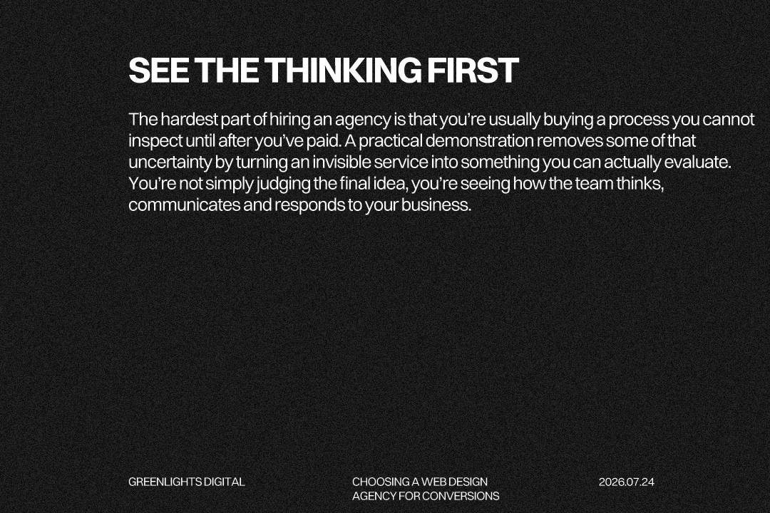 Text graphic explaining how a free website redesign demo helps businesses evaluate a conversion-focused agency