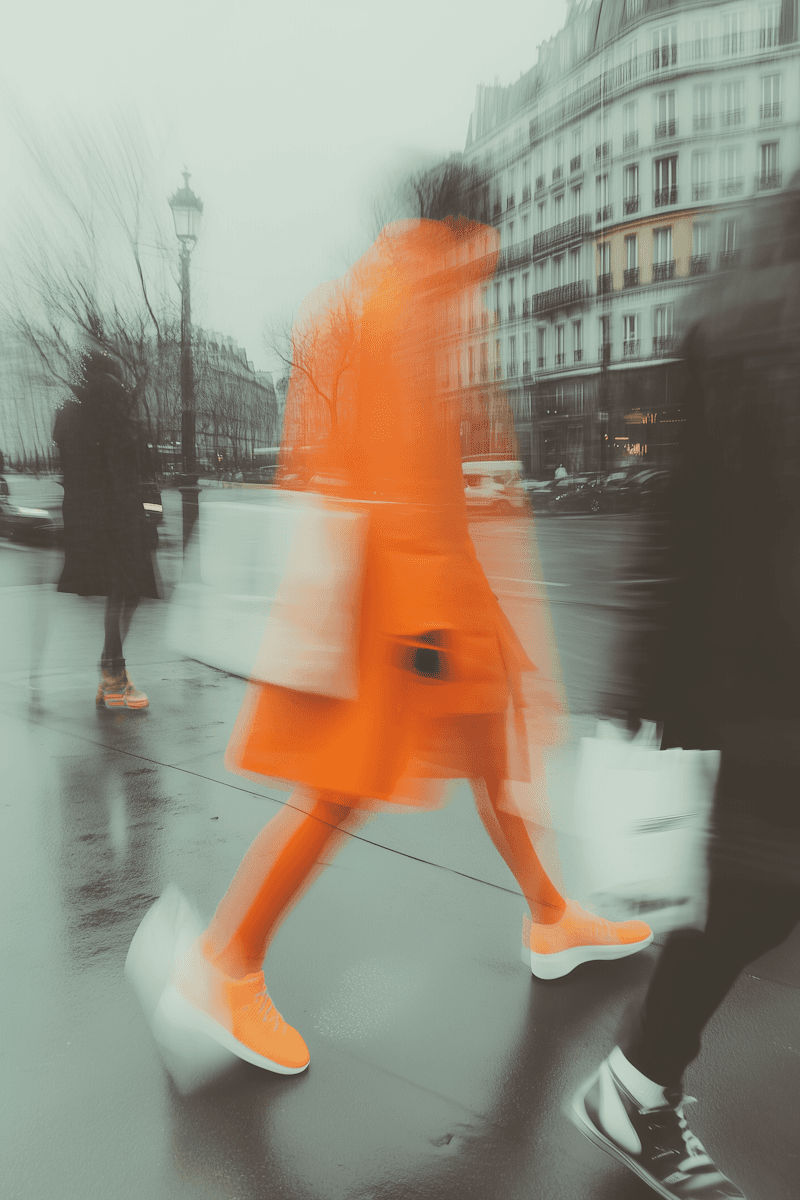 Distorted image of a man in orange