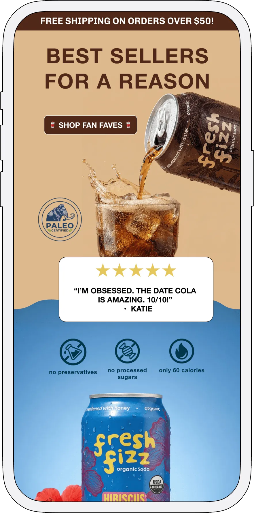 Beverage brand marketing email featuring product lineup and promotional messaging — Email for Beverage Brands.